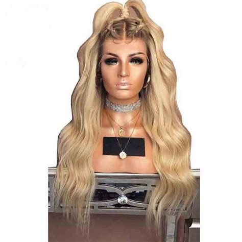 Glueless Colored 180 Density Ombre Lace Front Human Hair Wig 613 Blonde