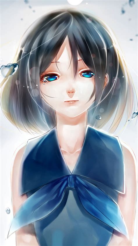 Download Wallpaper 720x1280 Blue Eyes Anime Girl Water Drops Art