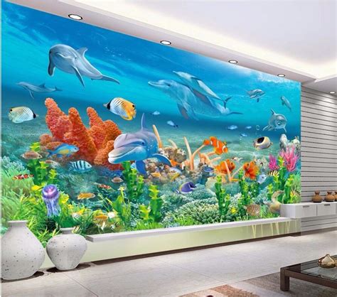 Wdbh Custom Mural 3d Wallpaper Underwater World Dolphins Coral Home