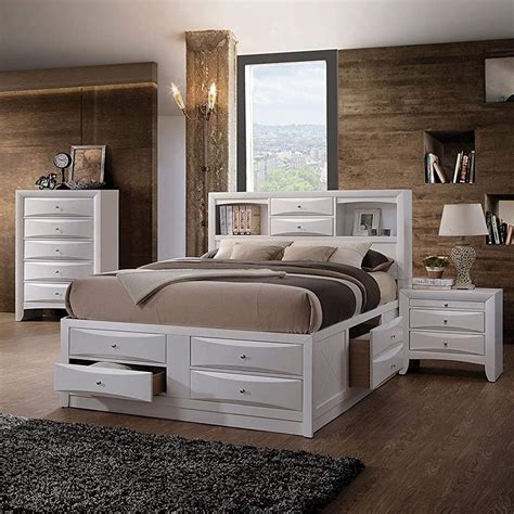 habitrio full bed with storage solid wood full size bed frame with headboard 2 bookcase