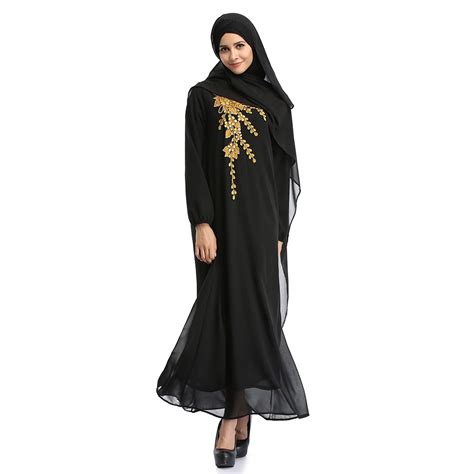 Women Chiffon Embroidery Flowers Turkish Islam Musulmane Abaya Maxi Dress Arab Robes Middle East