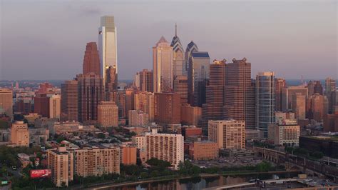 5k Stock Footage Aerial Video Flying By Downtown Philadelphia Skyline