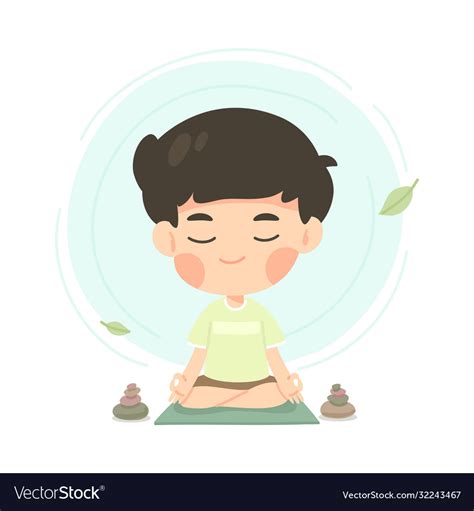Cute Young Boy Cartoon In Meditation Pose Vector Image