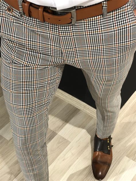 Buy Gray Slim Fit Plaid Pants By With Free Shipping