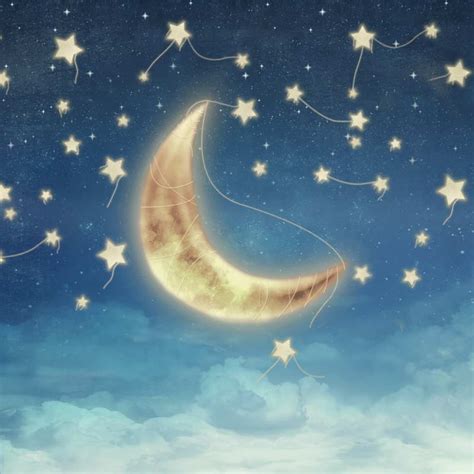 Dreaming Night Moon With Golden Stars Vinyl Backdrops For Photography