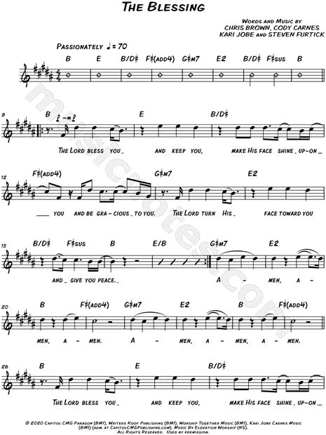 Kari Jobe Feat Cody Carnes The Blessing Sheet Music Leadsheet In B