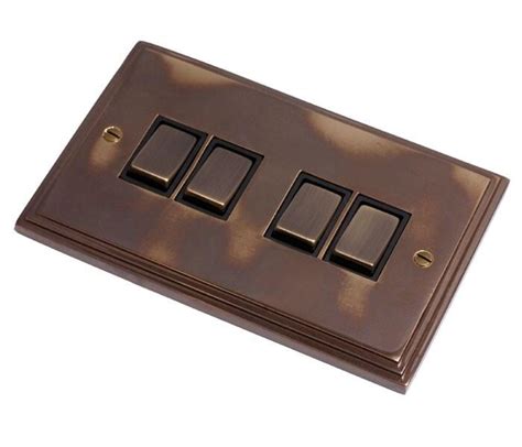 Aged Finish Light Switch 4 Gang 2 Way Quad With Black Interior