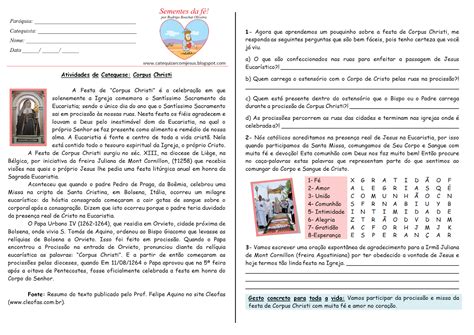 Atividade Corpus Christi Catequese