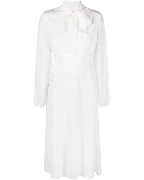 Parosh Pussy Bow Ruched Midi Dress In White Lyst