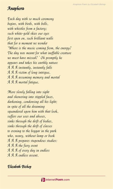 Anaphora Poem by Elizabeth Bishop