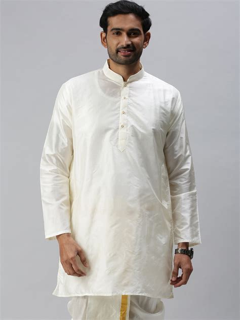 Buy Mens Pure Silk Kurta Medium Length Pocket Kurta Ramraj Cotton