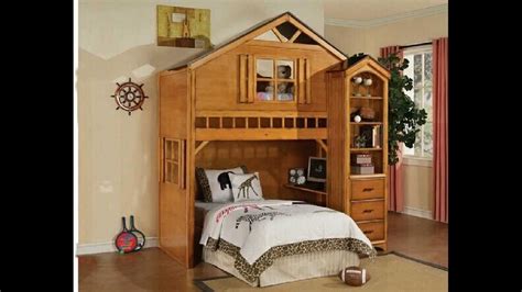 If you have double the trouble at home, bunk beds are both a practical and fun way to make sure each child has an individual bed without having to take up double the space. Tree house style rustic oak finish wood kids loft bed bunk ...