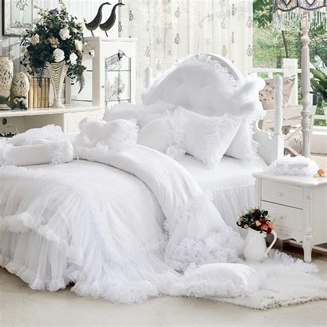 Luxury White Falbala Ruffle Lace Bedding Set Twin Queen King Size Bedding For Girl Princess