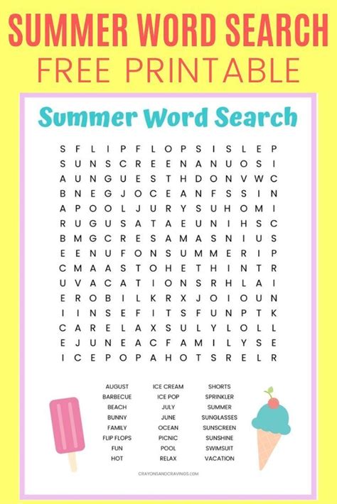 summer word search printable worksheet   summer themed