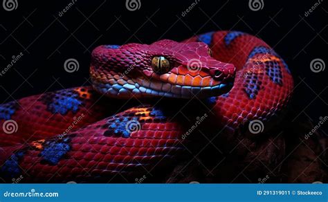 Vibrant Viper A Bold And Colorful Snake On A Dark Background Stock