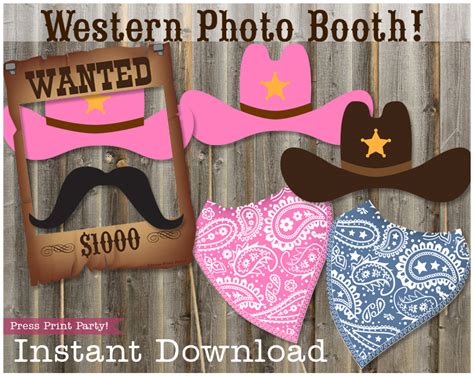 Western Party Photo Booth Props Press Print Party