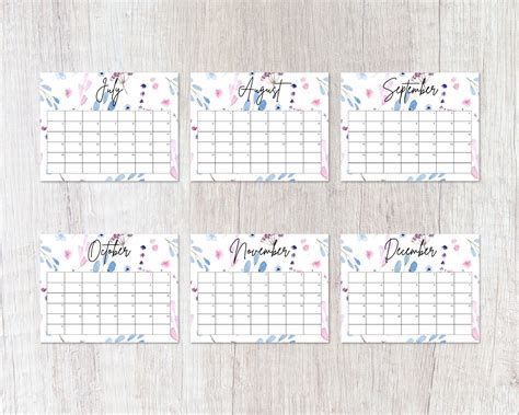 2021 Printable Calendar Watercolor Purple Floral Calendar Etsy