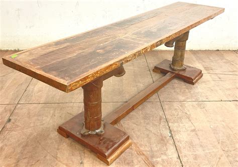 Lot Custom Rustic Pinewood And Pipe Trestle Bench