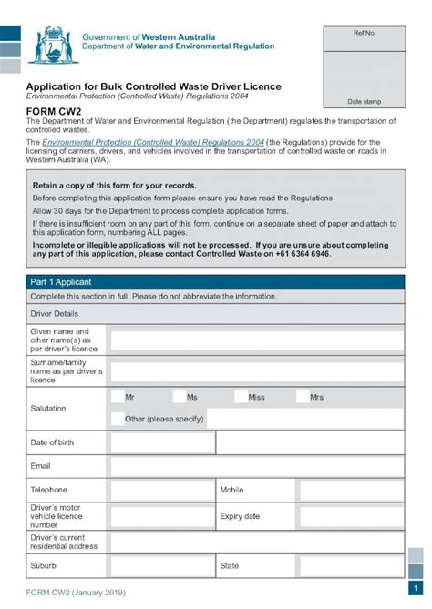 PDF Application For Bulk Controlled Waste Driver Licence FORM For