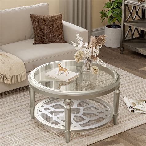 Cosiest Champagne Double Tempered Glass Round Coffee Table