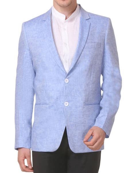 Mens Two Button Light Blue Linen Blazer Beach Wedding Party Coat Jacket