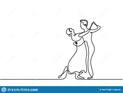 Continuous One Line Drawing Of Dancing Couple Vector Minimalism Sketch