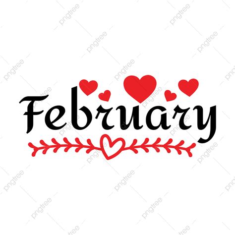 February Month Clipart Vector February Month Text Lettering With Heart