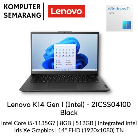 Jual Lenovo K14 Gen 1 4100 Black I5 1135g78gb512gbintegrated Intel