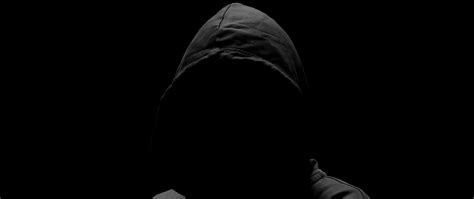 Download Wallpaper 2560x1080 Anonymous Human Hood Dark Black Dual