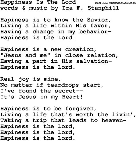 Country Southern And Bluegrass Gospel Song Happiness Is The Lord Lyrics