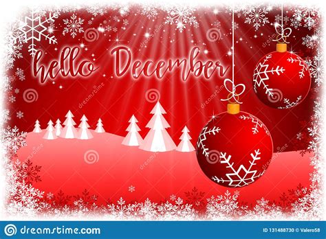 Holiday Greeting Card With Lettering Hello December On A Snowy