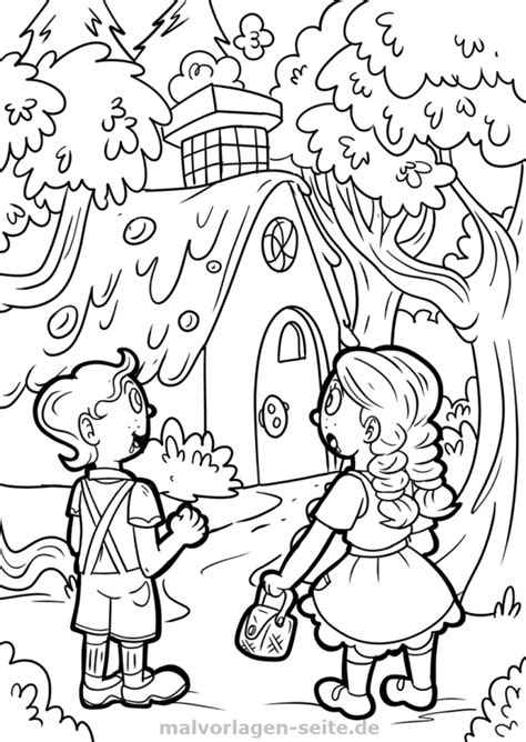 Es war einmal ein armer holzhauer, der lebte mit seiner frau und zwei kindern in einer dürftigen waldhütte. Malvorlage Hänsel und Gretel Märchen - Kostenlose Ausmalbilder