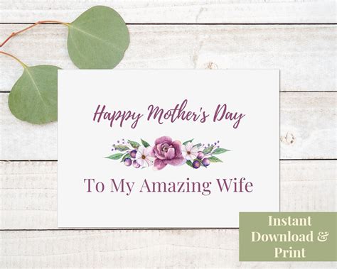 Mothers Day Card For Wife Printable Card Mothers Day Card From Husband Digital Download