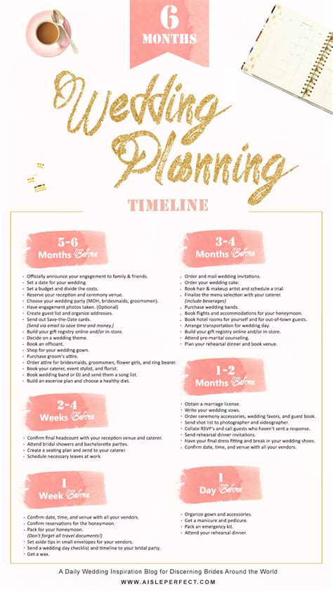 6 month wedding planning timeline - Aisle Perfect