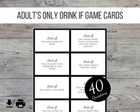 Adults Only Drink If Printable Party Game 40 Cards Etsy