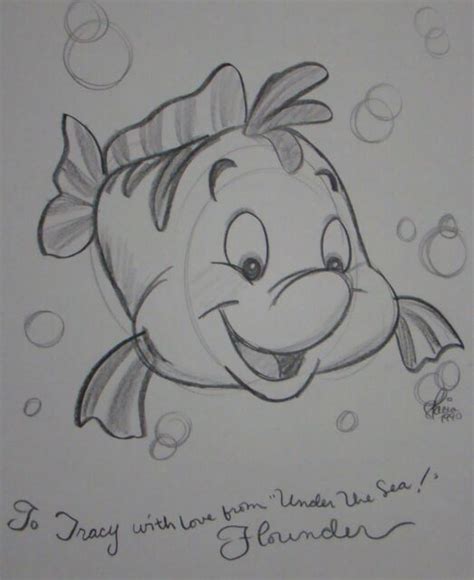 Little Mermaid Flounder Pencil Drawing By Disney Artisthistorian