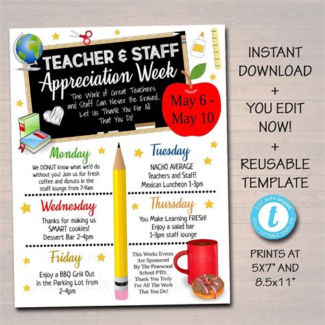 Teacher And Staff Appreciation Events Printable Take Home Newsletter