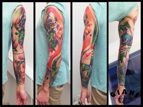 Melting Clock Gramophone Tattoo Sleeve By Live Two Best