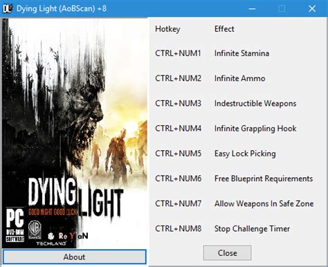 Currently we have free cheats from reppin and hog. Dying Light (AoBScan) +8 - FearLess Cheat Engine
