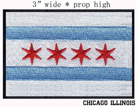 Chicago Illinois Usa Flag 3 Wide Embroidery Patch For Four Red Stars