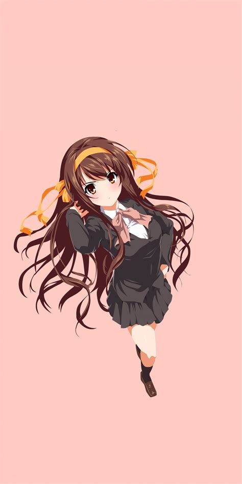Cute Minimal Haruhi Suzumiya Long Hair Artwork 1080x2160 Wallpaper