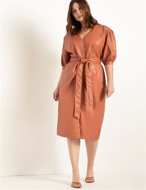 Faux Leather Puff Sleeve Dress With Belt Puffed Sleeves Dress