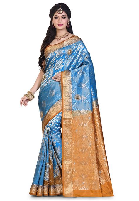 Pure Kanchipuram Silk Saree In Sky Blue This Traditional Hand Embroidered Attire Is Beautified