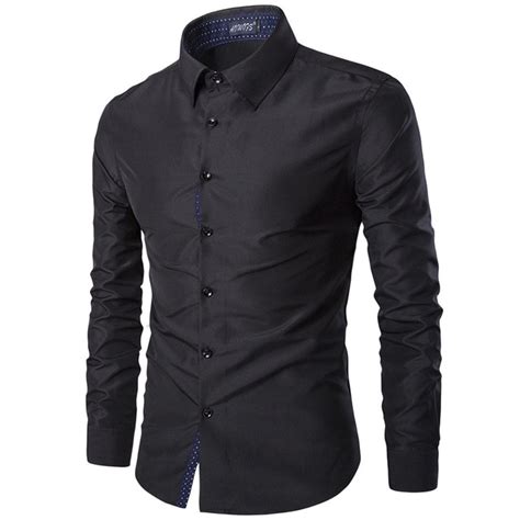 2017 New Fashion Casual Men Shirt Long Sleeve Elastic Slim Fit Black