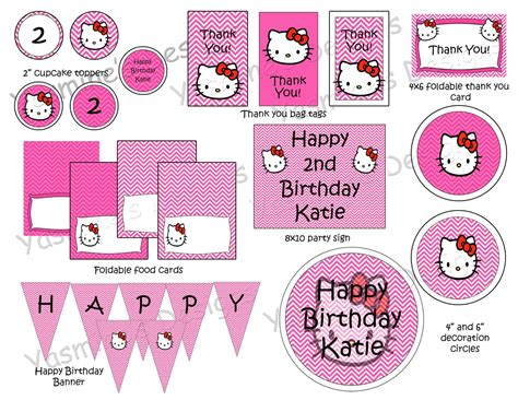 Pink And White Hello Kitty Birthday Party Package Custom Printable