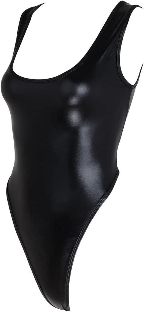 freebily women s shiny metallic high cut thong leotard gymnastics swimsuit black one