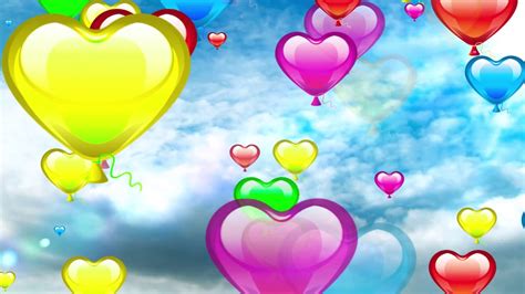 Colorful Heart Balloons Floating Into The Air On Sky Background Free Motion Background Downlode