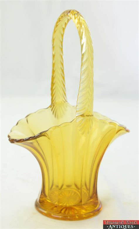 Vintage Westmoreland Scalloped Paneled Amber Depression Glass Brides Basket Vase Tamarack