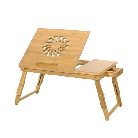 Mdhand Bamboo Laptop Desk Table Portable Folding Breakfast Bed Serving