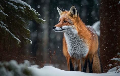 Wallpaper Winter Forest Look Snow Branches Nature Tree Fox For